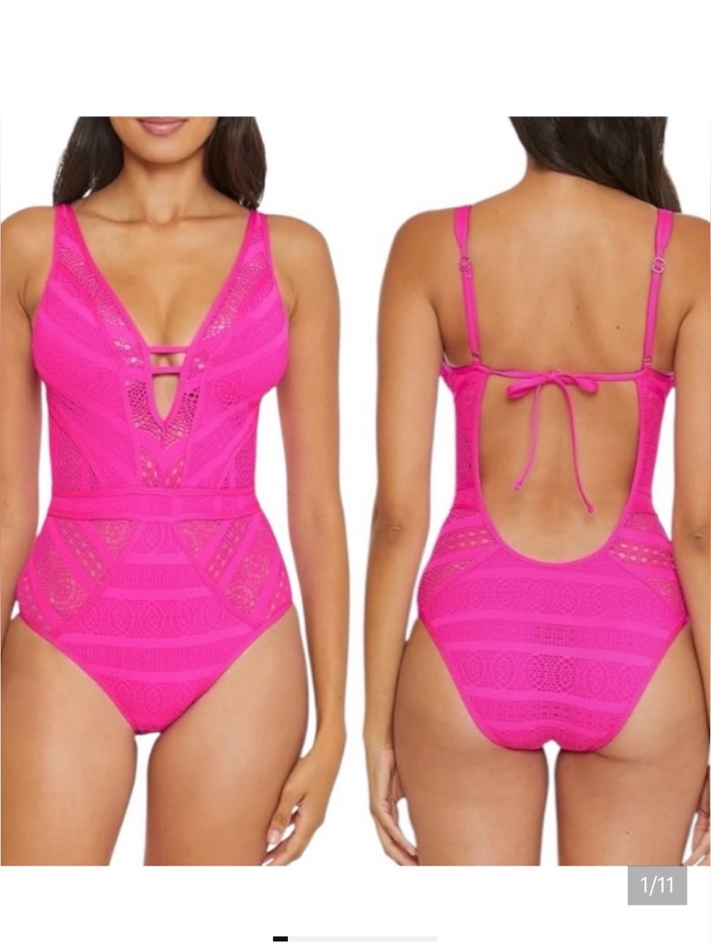 Becca S Hot Pink One-Piece Lace-Inset Swimsuit